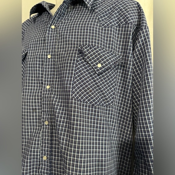 Plains Western Wear Blue Check Long Sleeve Snap Shirt – Size 3XL Big Man - Picture 3 of 4